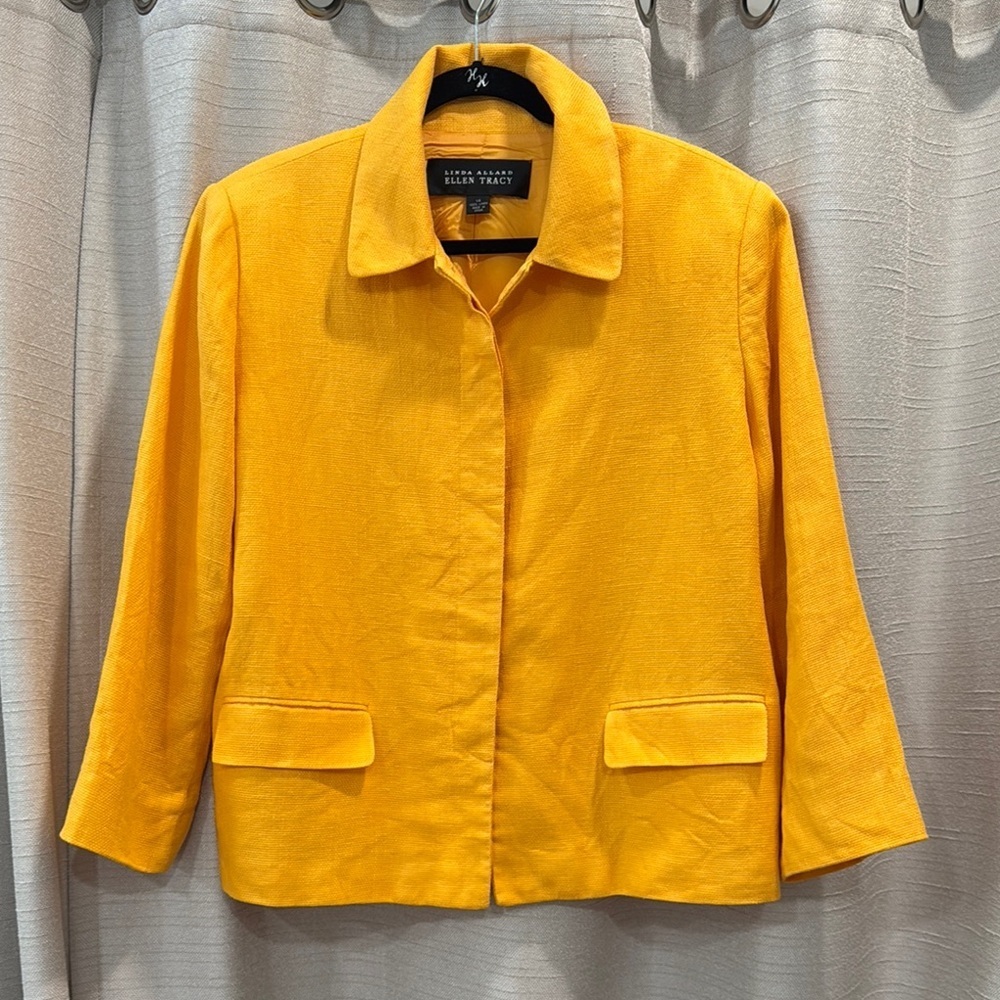 Ellen Tracy Vintage Linen Orange Blazer 3/4 Sleeve Womens Size 14